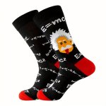 Novelty Scientist Portrait Mid-calf Socks - Cotton Blend Comfort Knit Fabric With Iconic Physicist Image Educational Formula Pat