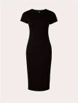 Teen Girls Solid Color Slim Midi Dress Stretch Short Sleeve Comfy Breathable Casual Dress For Everyday Summer