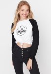 Printed Crop Sweatshirt - White