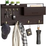 Jackcubedesign Entryway Coat Rack Wall Mount Key Holder Mail Envelope Hook Organizer Clothes Hat Hanger With Faux Brown Leather