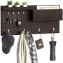 Jackcubedesign Entryway Coat Rack Wall Mount Key Holder Mail Envelope Hook Organizer Clothes Hat Hanger With Faux Brown Leather Shelf And Tray Solid W