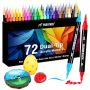 72 Colors Acrylic Paint Markers Dual Tip With Fine Tip And Brush Tip Pens For Stone Wood Calligraphy Canvas Ceramic Metal Glass Rock Painting