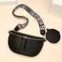 Vintage Leather Waist Bag Guitar Strap Crossbody Bag Solid Color Chest Bag With Coin Purse