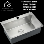 Stainless Steel Single Bowl Kitchen Sink - 450 X 400MM
