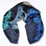 Leopard Print Silky Scarf - Navy Free
