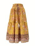 Floral Print Shirred Waist Skirt Elegant Skirt For Spring & Summer Women's Clothing