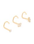 Goldair Gold Plated Surgical Steel Cubic Zirconia Cork Screw Nose Studs 3-PACK
