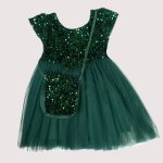 Dark Green Party Dress With For Little Girls