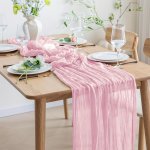 Boho Chic Pink Cheesecloth Table Runner - Long Rustic Gauze Fabric For Weddings Bridal Showers Thanksgiving & Christmas Decor We