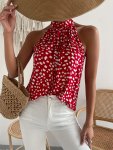 Allover Print Choker Neck Blouse Casual Sleeveless Blouse For Spring & Summer Women's Clothing