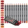 12PCS Waterproof Multi-color Lip Liner Set For Long-lasting Sweat-proof And Natural-looking Lips Valentine's Day Gifts Contain Plant Squalane