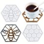 2PCS Honey Bee Honeycomb Resin Casting Mold Diy Handmade Silicone Mold For Making Hollow Coaster Cup Tray