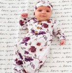 Knotted Swaddle Sleeping Bag And Hat Purple Floral