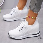 Women's Breathable Wedge Height Increasing Sneakers Platform Lace Up Soft Sole Walking Shoes Breathable Low-top Casual Sports Sh
