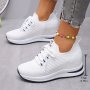 Women's Breathable Wedge Height Increasing Sneakers Platform Lace Up Soft Sole Walking Shoes Breathable Low-top Casual Sports Shoes