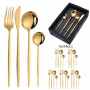 Toxiya - 24 Piece Flatware Set Stainless Steel Knife Fork Spoon Home Dinnerware Tableware Set For 6 Cutlery Set Include Knives/forks/spoons / Gold