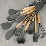 12-PIECE Silicone Kitchen Utensil Set Non-stick & Heat-resistant Wood Silicone Whisk Cooking Spoon Ladle Brush Baking Tools Tong