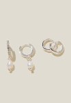 2PK Mid Earring- Silver Diamante Pearl
