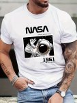 Cartoon Astronaut Print T-Shirt For Men Casual Short Sleeve Top Men's Tee For Summer Daily Wear
