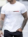 Paris Letters Print Men's Fashion Comfy Breathable Novelty T-Shirt New Casual Top Round Neck Short Sleeve Tee For Spring Summer