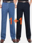2 Pcs Men's Loose Solid Denim Barrel Pants With Pockets Causal Cotton Blend Jeans For Outdoor Activities