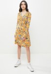 V Neck Long Sleeve Button Detailed Midi Dress - Yellow
