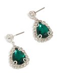 Silver Green Teardrop Diamante Outline Drop Earrings