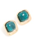 Goldair Gold Aqua Marble Stone Centre Square Stud Earrings
