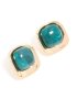 Goldair Gold Aqua Marble Stone Centre Square Stud Earrings