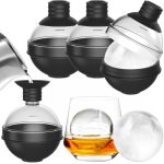 Large Round Ice Ball Maker Mold Silicone For Whiskey - Set Of 4 With 2-IN-1 Funnel Lid - 2.4 Inch Big Sphere Ice Mold