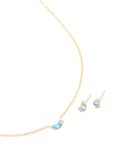 Waterproof Gold Plated Stainless Steel December Cubic Zirconia Blue Birthstone Necklace & Earrings Set