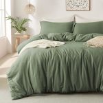 Mildly Super Soft Duvet Cover - 100% Washed Microfiber Olive Green Comforter Cover Set 3 Pieces With Zipper Closure & Corner Tie