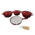 Smte Premium 7-PIECE Cast Iron Cookware Set+ Smte Keychain Red