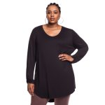 Donnay Plus Size Ll Ls V-neck Tunic With Ruch Sleeves - Black