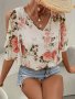 Floral Print Cut Out V-neck Blouse Elegant Flutter Sleeve Blouse For Spring & Summer Women's Clothing