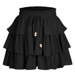 Summer Skorts Women Flowy High Waist Ruffle Layered Tiered MINI Skirts Casual Beach Vacation Skirt With Built-in Shorts Black