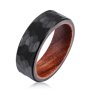 Men's Black Hammered Tungsten Rosewood Ring R-025 - 11