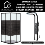 Black Striped Shower Cubicle With Halo Shower Column + Channel - 500MM