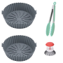 2 Pack 20CM Silicone Air-fryer Liner With Silicone Tongs And Soap Scrubber
