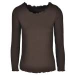 Bloom Frilled Edge Ribbed Top - Bitter Choc L xl