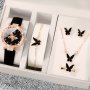 6pcs Chic Butterfly Quartz Watch & Jewelry Set - Elegant Rhinestone Faux Leather Strap - Perfect Gift For Women On Christmas Valentine's Day
