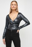 Sissy Boy Shining Example: Velvet Wrap Bodysuit With Ruched Sleeves - Gunmetal