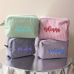 Custom Name Embroidered Bubble Gauze Makeup Bag - Lightweight Zippered Toiletry Pouch For Travel & Holiday Gifts