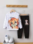 Adorable Baby Little Lion Print Outfits 2PCS Sweatshirt Trousers Toddler Baby Clothes Set