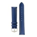 Kansas Buffalo-embossed Calf Leather Watch Strap In Blue With White Stitch - 22MM Silver