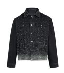 SHION7 Men's Denim Jacket Slim Fit Streetwear Jean Jackets For Men Fashionable Embellished Rhinestone Jeans Coat Us Alpha Large