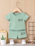 2PCS Baby Boy's Casual Crew Neck Short Sleeve "mama's Boy" Print T-Shirt & Shorts Set Baby Kid's Clothes For Summer