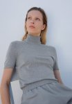 Fine-knit Polo-neck Top - Grey Marl