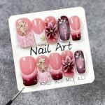 Handmade Press On Nails Square Pink Homemade Press On Nails French Tip With 3D Design Fake Nail Art For Women S