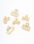 Goldair Gold Open Rectangle & Bow Claw Clips 6-PACK